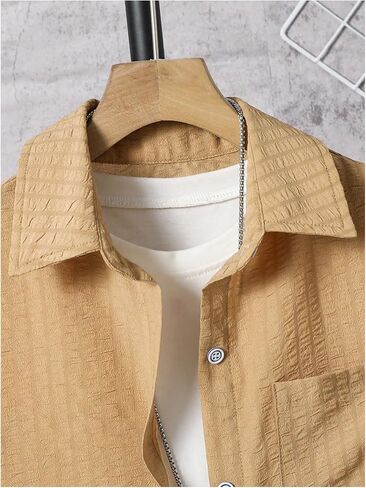 Boy's 2 Piece Outfits Textured Short Sleeve Button Down Shirt and Shorts Clothing Set in Saudi Arabia