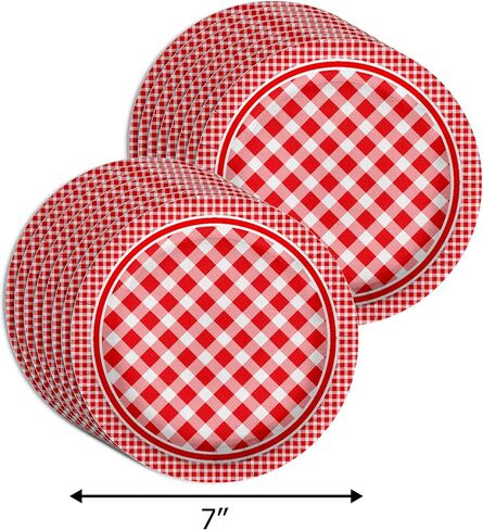 Let's BBQ Red Gingham Birthday Party Supplies - 64 Piece Summer Barbeque Picnic Tableware Set Includes Large 9" Dinner Plates and 8" Dessert Paper Plates Napkins Cups - Kit for 16 in Saudi Arabia