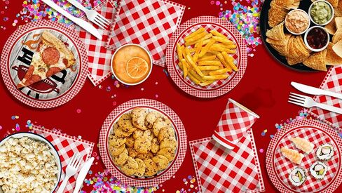Let's BBQ Red Gingham Birthday Party Supplies - 64 Piece Summer Barbeque Picnic Tableware Set Includes Large 9" Dinner Plates and 8" Dessert Paper Plates Napkins Cups - Kit for 16 in Saudi Arabia