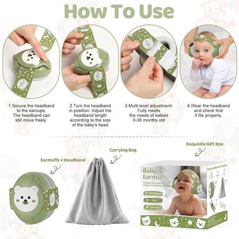 Baby Ear Protection,Bear Baby Headphones Noise Cancelling for Infant Hearing Protection Ages 0-36 Months with Adjustable Headband,25dB NRR Baby Earmuffs,Ideal Baby Travel Essentials for Sleep in Saudi Arabia