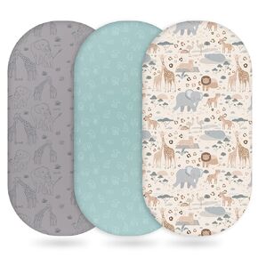 Baby Bassinet Sheets Girl Boy, Fitted Bassinet Sheet Set 3 Pack Bassinet Mattress Sheets Universal Fit for Rectangle, Round, Oval, Hourglass Mattress, Soft Breathable Blue Gray Planet