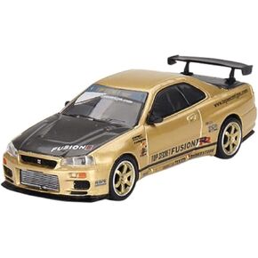 النطاق الحقيقي للمنمنمات نموذج سيارة متوافقة مع Nissan Skyline GT-R (R34) Top Secret Gold 1/64 Diecast Model Car Mini GT Mgt00676-R