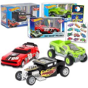 Hot Wheels Fast Racer Pramback 3 Pack - حزمة مع 3 سيارات سباق مع شاكر العظام ، Dawgzilla ، والأسماك السريعة | Hot Wheels Fast Racer 1/43 (قد تختلف الألوان)