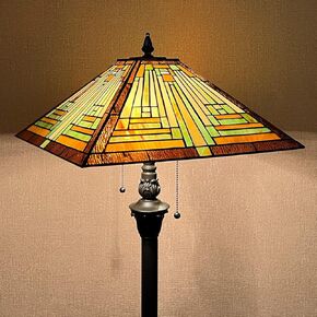 Tiffany Floor Lamp,Mission Style 16 inch Stained Glass Floor Light for Reading,Antique 2-Lights Standing Tall Lamp for Living Room Bedroom Office