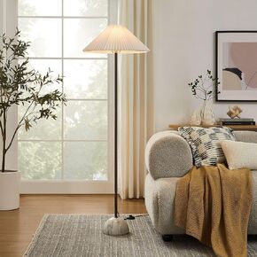 Modway Illusion Floor Lamp with Dome Marble Base and Pleated Shade in Black