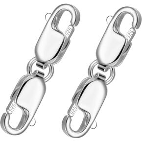 2pcs Double Lobster Clasps, 925 Sterling Silver Double Lobster Clasp Extender Jewelry Lobster Clasp Bracelet Extender Necklace Clasps Accessories for Jewelry Making