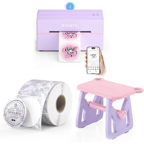 MUNBYN Bluetooth Thermal Label Printer + 2 Inch Round Thermal Labels + Holder for Rolls & Fanfold