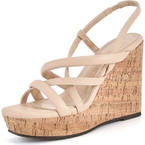 Coutgo Women Platform Wedge Sandals Cork Slingback Wedges Espadrilles Heels Summer Shoes in Kuwait