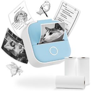 مجموعة طابعة T02 Portable - طابعة Bluetooth Mini مع 3 لفات الورق لملاحظات الدراسة ، DIY ، سجل القصاصات ، مذكرة ، قائمة