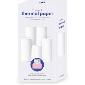 Core Innovations Thermal Printer Paper & Sticker Bundle, (3) Adhesive & (2) Paper Rolls for Photos, Labels & Stickers, White (5 Rolls)