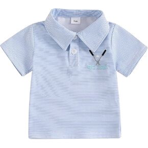 Toddler Baby Boy Summer Clothes Golf Polo Shirt Short Sleeve Lapel Collar Striped Casual T-Shirt Tops