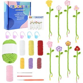 Glamspark 8 Sets Crochet Flower Lockmark Kit - Kniders Crochet Kit للبالغين مع تعليمي بالفيديو خطوة بخطوة ، هدية مرجعية للزهور للنساء ، الأمهات ، عشاق الكتب