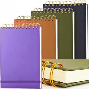 4 Pack Thick Superhard Cover A5 Top Spiral Notebook,Top Bound Notebooks Steno Notebooks Top Spiral 4x160 Pages, Inner Pocket College Ruled, Hardcover Steno Pads, Left-Handed Spiral Notepads for Work