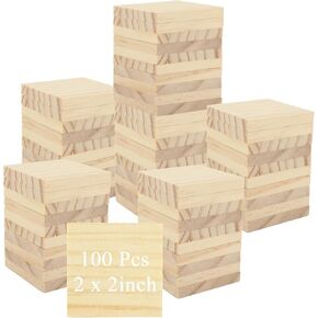 100 pcs 2 × 2 بوصة مربعات خشبية للحرف اليدوية ، 0.27 بوصة كتل مربعة طبيعية سميكة ، كتل خشبية غير مكتملة ، بلاط خشبي فارغ للحرف اليدوية ، النقش ، حرق الخشب ، الطلاء