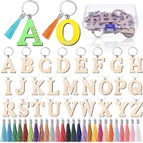 Tondiamo Personalized Letter Keychain Wood Engraving Blanks Keyring Name Keychain with Tassel Container for DIY Craft