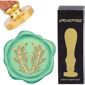 Craspire Olive Leaf Wax Seal Seal Plants 25mm ختم ختم ختم شمع الطوابع النحاسية القابلة للإزالة مع مقبض خشبي لعيد ميلاد الزفاف الجديد مظاريف الدعوات هدية التعبئة الهدايا