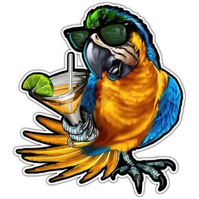 Margarita Parrot Tropical Bird Party Party Bar Vinyl Secal - Colorful Car Pumper & Window Sticker Laptop Skateboard Luggage Sticker for Truck Hardhat ملصقات للرجال والمرأة 4 "x5" SP10