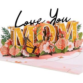 Paper Love 3D POPP UP MOTHERS CARD ， عيد أم سعيد ، بطاقة عيد الأم المنبثقة ثلاثية الأبعاد ، التمنيات الدافئة | هدايا استثنائية للأمهات على ورقة عالية