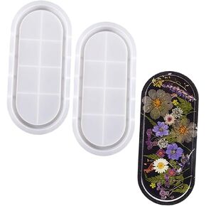 Large Resin Tray Molds, 2 PCS 13 Inch Oval Rolling Tray Molds Silicone Coaster Molds for Epoxy Resin Jewelry Tray Dishes Office Home Decoration Supplies