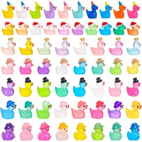 60 Pack Mini Resin Ducks, Cute Miniature Ducks Figures Wearing Hats, Collect All Ducks Wearing Hats, Hats Decoration for Birthday, Party, Christmas, Beach, Daily (7 Styles, Some Styles Glow)