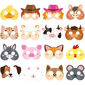 Deekin 48 PCS Farm Animal Mask أقنعة حيوانات الحفلات FAVORS للأطفال القناع الوجه للحيوان مع 16 نوعًا مختلفًا فكرة رائعة لـ Farmhouse Jungle Safari Assisty Party Party Assume Up Decoration