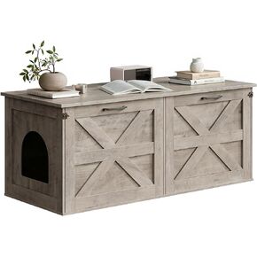 Double Cat Litter Box Enclosure, Hidden Litter Box Cabinet Furniture, Modern Litter Box Storage, Enclosed Cat Litter Box Furniture, Easy to Clean Rustic Brown PG06MWN