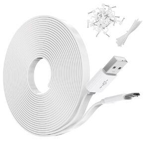 2 Pack 30FT Flat Power Extension Cable for WyzeCam, YI Camera NestCam Blink Wyze Cam OG Wyze Cam Pan Netvue Kasa Cam Cloud Camera Arlo Q Furbo Dog, USB to Micro USB Durable Charging and Data Sync Cord
