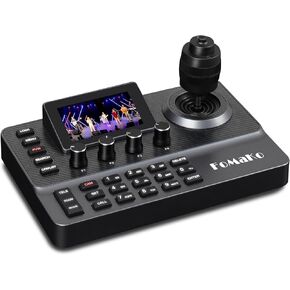 FoMaKo PTZ Controller PoE, 3" LCD Screen Preview, 4D Joystick PTZ Camera Controller, for Church Live Service Education, Visca PELCO D/P RS232 RS485 (No NDI License) KC606 Black