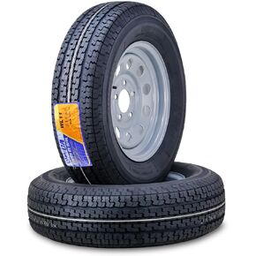 WINDA Trailer Tire Wheel Assembly ST205/75R15 8-Ply D 107L 5 Lug on 5" PCD Silver Mod Rim,SET 2
