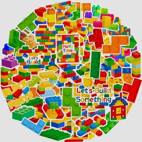 104pcs ملصقات بناء لبنة بناء الحفلات الحفلات الحفلات بناء لبنة عيد ميلاد لحفلات إمدادات الزخارف ملصق ملصق ملصق طوب ملون لطوب ديكور عيد ميلاد البناء عاشق الهدية