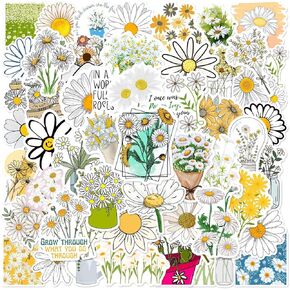 ملصقات Daisy ، 50pcs ملصقات الأزهار متعددة الألوان لزجاجات المياه أجهزة الكمبيوتر المحمولة مجلات الأمتعة ، شارات فينيل مقاومة للماء