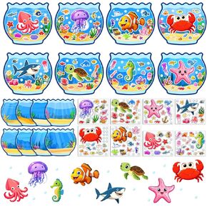 BAPHILE Under the Sea Crafts Kits Summer Tists Supers Bulk for Kids Ocean Animal Fish Stickers تجعل المشهد الخاص بك DIY للفصل الدراسي الصيفي لوازم ألعاب الحفلات (40)