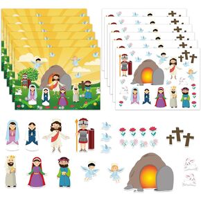 XJF 24 Pcs Make an Easter - He Lives Sticker for Kids Religious Gifts Easter Nativity Stickers Craft Ornaments Christian Jesus Stickers School Activities for Bible Sunday School Party Favors