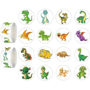 600 Pcs Dinosaur Stickers Rolls for Kids-Round 1.5 Inch 16 Tyles Cartoon Dinosaur Kindergarten Stickers Teacher Sticker for Kids Birthday Party School Reward Giveaways