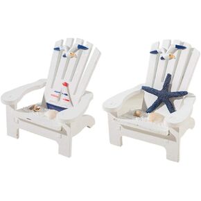 BESPORTBLE 2Pcs Miniature Beach Chairs, Craft Mini Wood Chair Cake Topper Decorations Chair Nautical Dollhouse Furniture Accessories Micro Landscape for Photo Props Doll House Decor