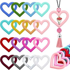 Motionchic 16 Pcs Silicone Beadable Heart Silicone Beads 65mm Silicone Bead Ring Round Silicone Bead Loop with 2 Hole Silicone Focal Bead for DIY Keychain Car Charm Gifts (Heart)