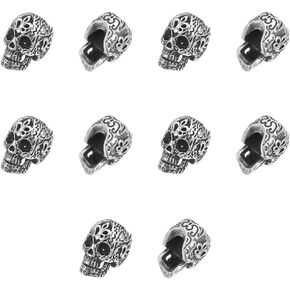 UNICRAFTALE 10Pcs Skull Beads Stainless Steel Beads Skull Head Beads Skeleton Head Beads Metal Beads European Beads Large Hole Beads Vintage Halloween Beads Bracelet Beads for Jewelry Making