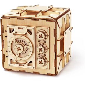 3D Wooden Safe Box Puzzle DIY KIT - 111 قطعة بنك عملة ميكانيكية مع قفل مزيج - قطع ليزر ، تصميم أنيق ، هدية لمحبي الألغاز