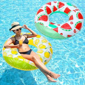 2 Pcs Large Inflatable Pool Float Tube Chair 37 Inch Hawaiian Swimming Tube Tropical Swimming Ring Cool Water Hammock Chair for Summer Pool Party