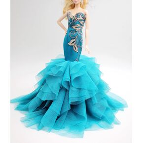 Handmade Classic Green Embroidery Mermaid Dress Wedding Gowns Fit for 12" Fashion Doll & Doll's not Included