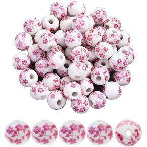 120pcs الخرز السيراميك ، 10 ملم جولة خزف الخزف المصنوعة يدويا زهرة زهرة المطبوعة المطبوعة حبات الحرف اليدوية لتوازم مجوهر