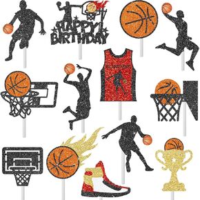 24pcs Glitter Basketball Party Party Cupcake Toppers كرة السلة موضوع عيد ميلاد للزخارف لحفلات اللاعب الرياضي لحفلات استحمام الطفل