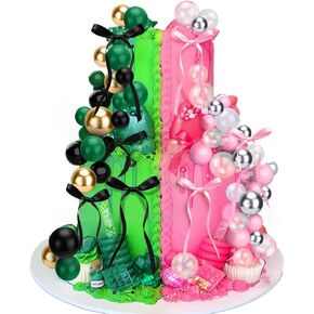 44 PCS كرات خضراء ووردية أعلى القبعات العليا ، الساحرة ذات الطابع الساحر القوس الكعكة Topper لعيد الميلاد ، استحمام الطفل ، العازبة ، لوازم زخارف Princess Party