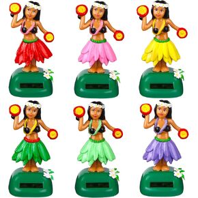 6pcs Hawaii Girl Solar Powered Dancing Toys Solar Girl Hawaiian Bobbleheads for Car Toy Interior Doll Ornament Gift Dashboard Doll Multi-Color for Party Decor Learning Education