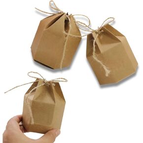 Xnxnzhho Kraft Paper Paper Joxes with Hemp Rope ، 2.7 × 2.7 × 3.7 بوصة ، 25 حزمة ، صناديق التغليف الحلوى البنية ، لالتقاط حفل زفاف ، حفلة ، عيد الميلاد