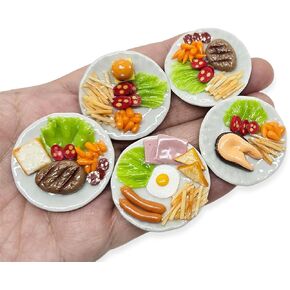 Witnystore Tiny 1⅜ "Breakfast Egg Coffee 3 قطع أطعمة صغيرة واقعية مصغرة مصنوعة يدويًا مصنوعة من طين الطين وجبة الطعام نسخة طبق الأصل من الأطباق الخزفية.