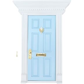 Dollhouse Door ، 1:12 Doll House Mini Wooden Doors Flat Top Door يمكن افتتاح Doll House Parts (الأزرق)