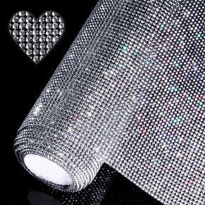 Locacrystal 90250 Pcs Bling Resin Rhinestone Sticker Sheet DIY Self-Adhesive Iron-On Flatback Crystal Gem Sticker Roll for Clothing Cars Furniture Decoration with 2mm Rhinestones(Silver,15.8"x39.4")