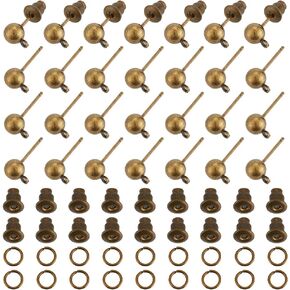 UniCraftale 40pcs برونزية الكرة البرونزية stud studring arpering arpring post post post مع حلقات أفقية مع صواميل الأذن وأزرار حرب الحديد الدائري لصنع المجوهرات 15 ملم