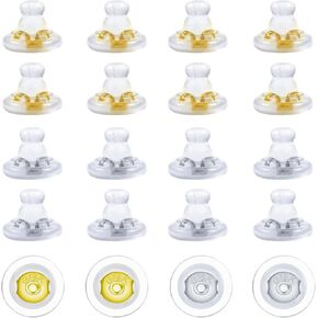 TOAOB 16PCS سيليكون قرطين للقرود للأزرار 18K الذهب السيليكون ظهور بدائل قفل ظهور القرط للأقراط الثقيلة ظهورها في آذان الأذنين المتدلية للآذان
